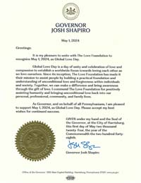 Pennsylvania Governor Josh Shapiro Proclaims Global Love Day 2024