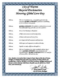 Warren, Michigan Mayor James Fouts Proclaims Global Love Day 2023
