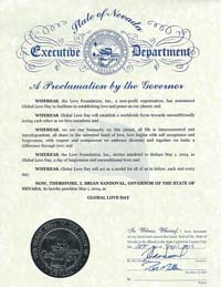 Nevada Governor Proclaims Global Love Day 2014