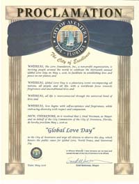 Global Love Day Proclamation Aventura, Florida