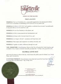 Global Love Day Proclamation Fayetteville, North Carolina
