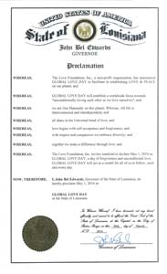 Global Love Day Proclamation Louisiana Governor