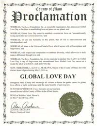 Global Love Day Proclamation Maui, Hawaii 