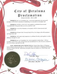 Global Love Day Proclamation Petaluma, California