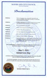 Global Love Day Proclamation Stockton, California