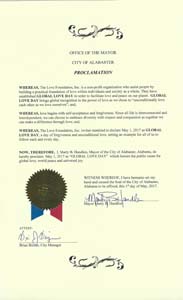 Global Love Day Proclamation Alabaster, Alabama