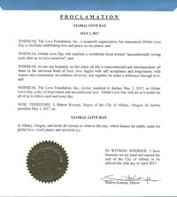 Global Love Day Proclamation Albany, Oregon