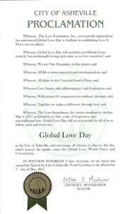 Global Love Day Proclamation Asheville, North Carolina