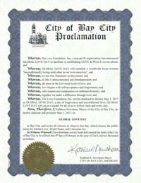 Global Love Day Proclamation Bay City, Michigan