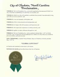 Global Love Day Proclamation Charlotte, North Carolinas