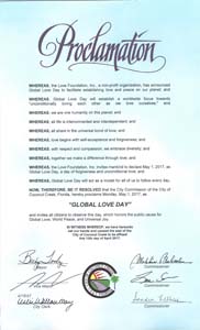 Global Love Day Proclamation Coconut Creek, Florida