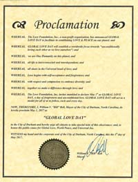 Global Love Day Proclamation Durham, North Carolina