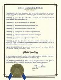 Global Love Day Proclamation Gainesville, Florida