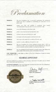 Global Love Day Proclamation Henderson, Nevada