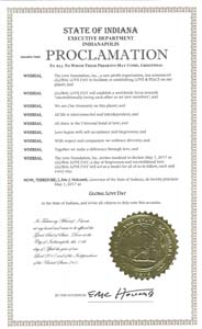 Global Love Day Proclamation Indiana Governor