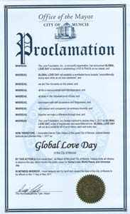 Global Love Day Proclamation Muncie, Indiana