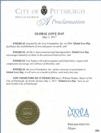 Global Love Day Proclamation Pittsburgh, Pennsylvania