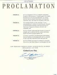 Global Love Day Proclamation Seattle, Washington