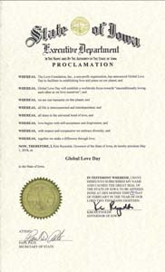 Global Love Day Proclamation Iowa Governor