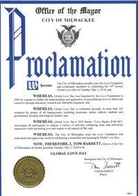 Global Love Day Proclamation Milwaukee, Wisconsin