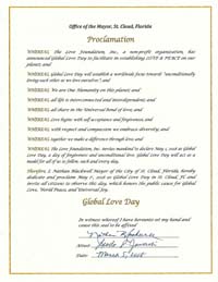 Global Love Day Proclamation St. Cloud, Florida