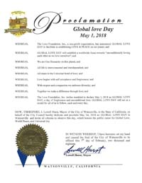 Global Love Day Proclamation Watsonville, California