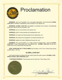 Global Love Day 2019 Proclamation Davie, Florida Mayor Judy Paul