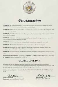 Hawaii Governor David Ige Proclaims Global Love Day 2019