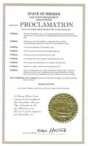 Indiana Governor Eric Holcomb proclaims Global Love Day 2019