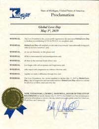 Kalamazoo, Michigan Mayor Bobby Hopewell Proclaims Global Love Day 2019