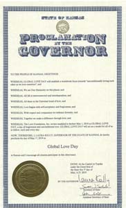 Kansas Governor Laura Kelly Proclaims Global Love Day 2019