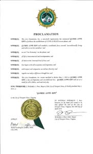 Newport News, Virginia Mayor McKinely Price proclaims Global Love Day 2019
