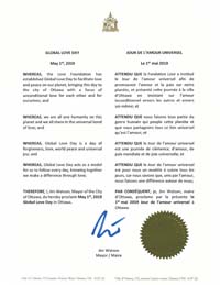 Ottawa, Ontario, Canada Mayor Jim Watson proclaims Global Love Day 2019