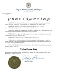 Grand Rapids, Michigan Mayor Rosalynn Bliss Proclaims Global Love Day 2020