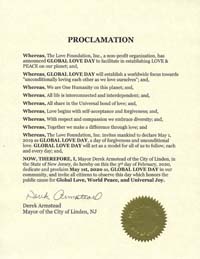 Linden, New Jersy Mayor Derek Armstead Proclaims Global Love Day 2020