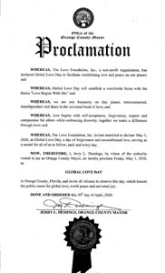 Orange County, Florida Mayor Jerry Demings Proclaims Global Love Day 2020