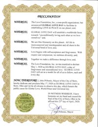 Stow, Ohio Mayor John Ribonic Proclaims Global Love Day 2020