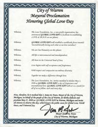Warren, Michigan Mayor James Fouts Proclaims Global Love Day 2020