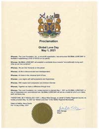 Halifax, Nova Scotia, Canada Mayor Mike Savage Proclaims Global Love Day 2021