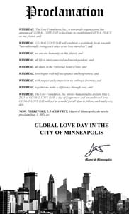 Minneapolis, Minnesota Mayor Jacob Frey Proclaims Global Love Day 2021