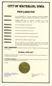 Waterloo, Iowa Mayor Quentin Hart Proclaims Global Love Day 2021