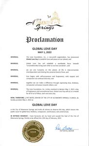 Altamonte Springs, Florida Mayor Pat Bates Proclaims Global Love Day 2022