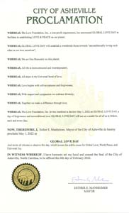 Asheville, North Carolina Mayor Esther Manheimer Proclaims Global Love Day 2022