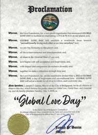 Bridgeport, Connecticut Mayor Joe Ganim Proclaims Global Love Day 2022