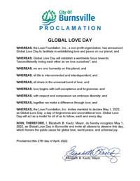 Burnsville, Minnesota Mayor Elizabeth Kautz Proclaims Global Love Day 2022