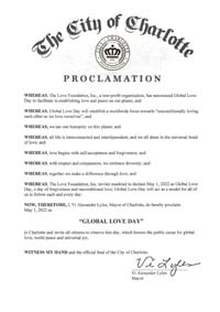 Charlotte, North Carolina Mayor Vi Lyles Proclaims Global Love Day 2022