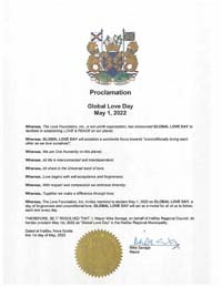 Halifax, Nova Scotia, Canada Mayor Mike Savage Proclaims Global Love Day 2022