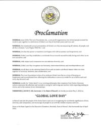 Hawaii Governor David Ige Proclaims Global Love Day 2022