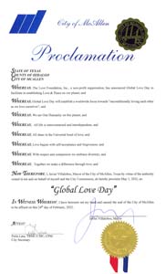 McAllen, Texas Mayor Javier Villalobos Proclaims Global Love Day 2022