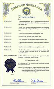 Nebraska Governor Pete Ricketts Proclaims Global Love Day 2022